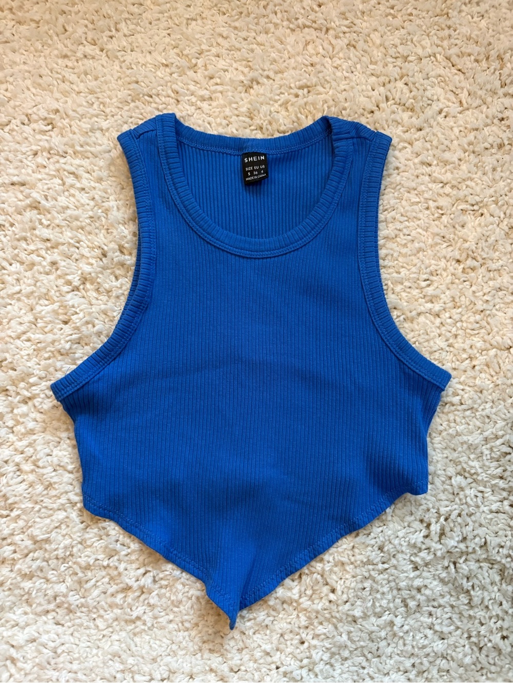 SHEIN Blue Pointed-Hem Ribbed Tank
